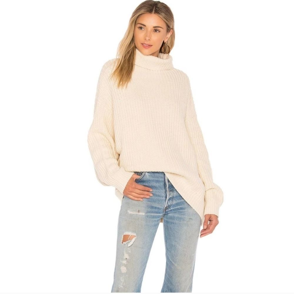 Free People Swim Too Deep Turtleneck Sweater women's size Small cream cable knit